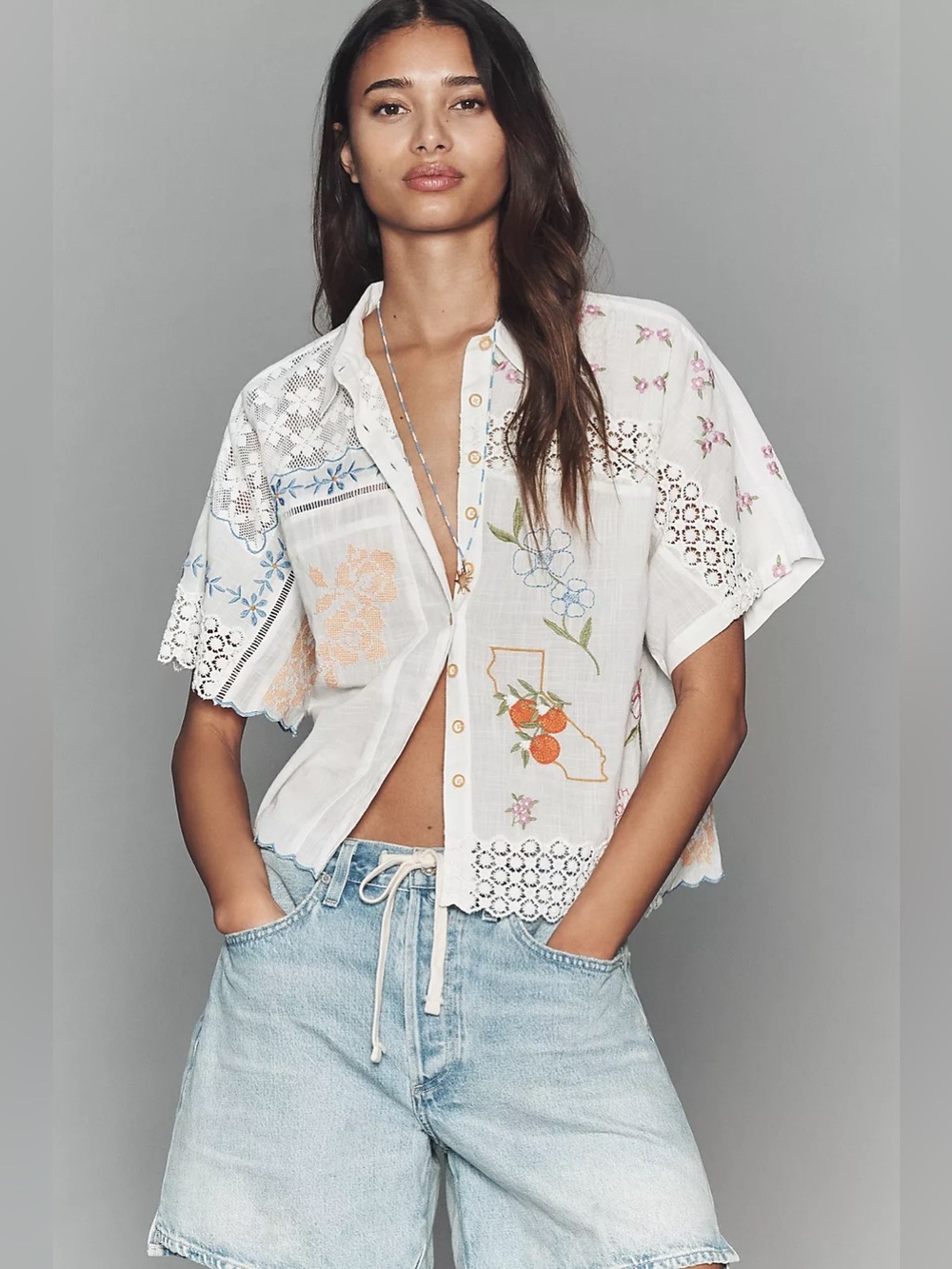 NWT By Anthropologie 100% Cotton Embroidered Buttondown Shirt - Picture 2 of 4